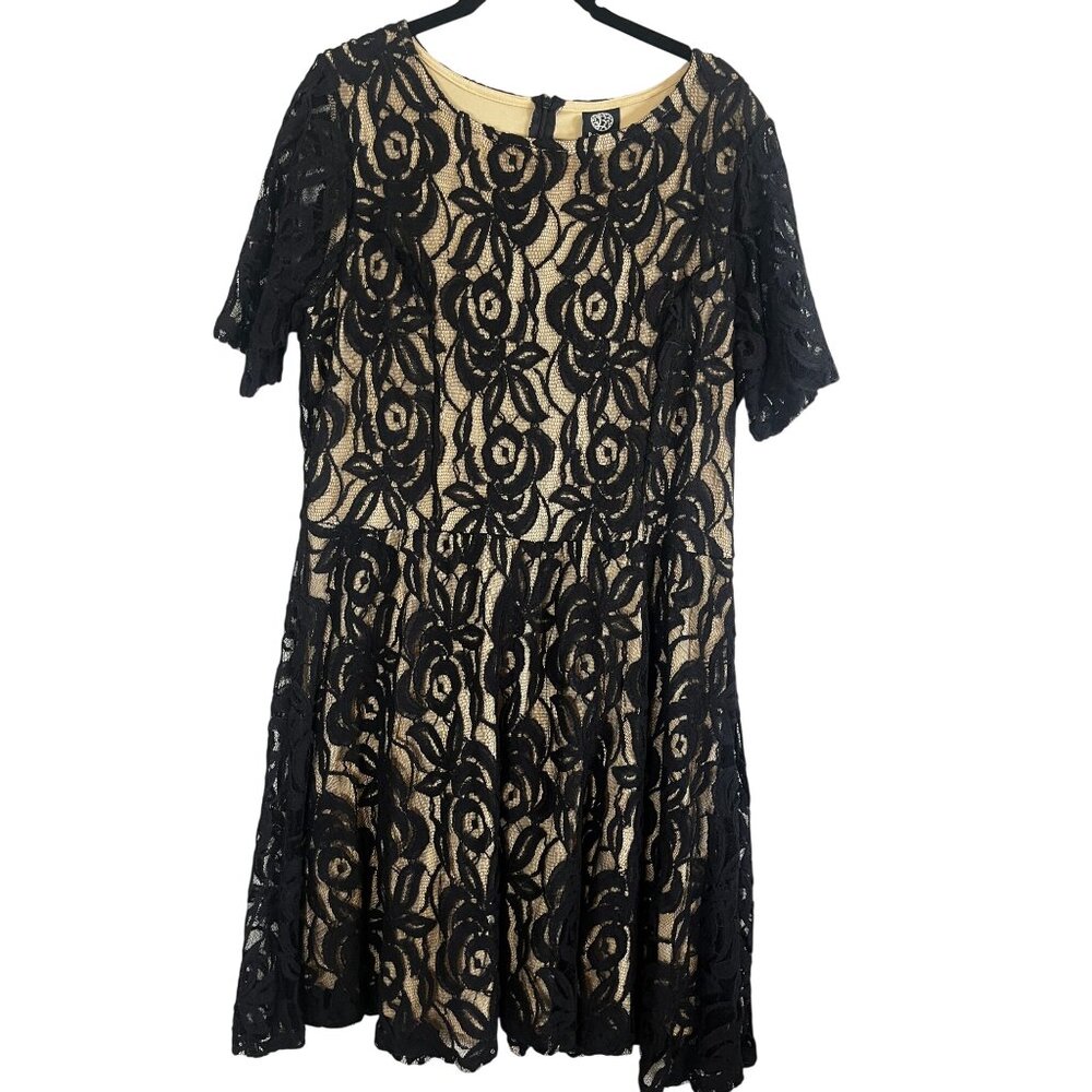 Floral Lace Dress L Black Whimsical Romantic Classic Preppy Neutral Regency Chic